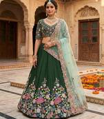green satin embroidered lehenga set