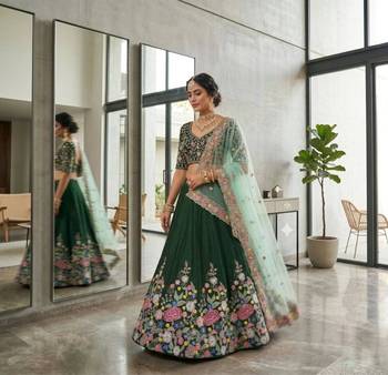 green satin embroidered lehenga set 3