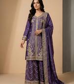 Light purple designer chinon sequins embroidered work readymade suit