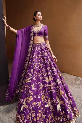 purple silk blend embroidered lehenga set 2
