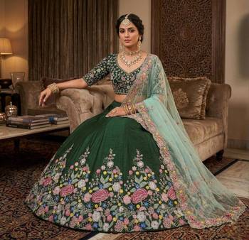 green satin embroidered lehenga set 4