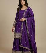 Purple designer chinon sequins embroidered work readymade suit