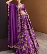 purple silk blend embroidered lehenga set