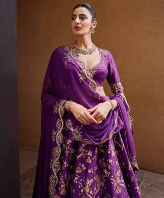 purple silk blend embroidered lehenga set 3