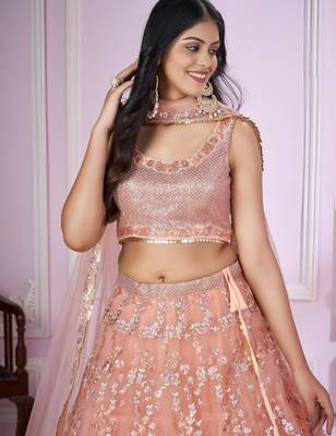 peach net embroidered lehenga set 2