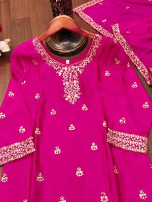 Pink designer chinon sequins embroidered work readymade suit 4