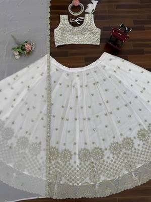 white georgette embroidered lehenga set 2