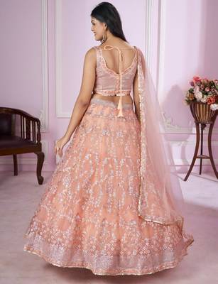 peach net embroidered lehenga set 3
