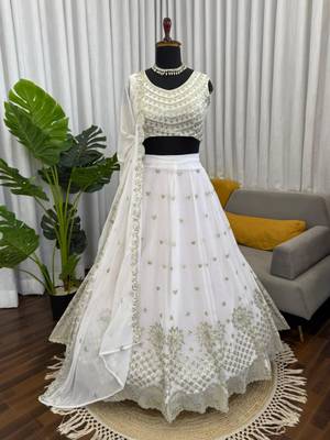 white georgette embroidered lehenga set 3