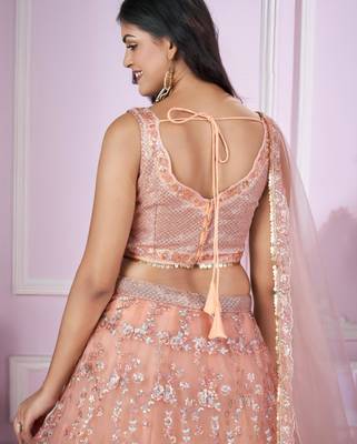 peach net embroidered lehenga set 4