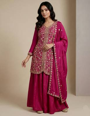 Pink designer chinon sequins embroidered work readymade suit 2