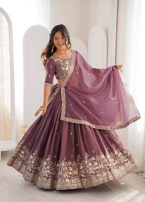wine silk blend embroidered lehenga set 1