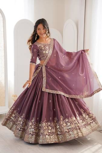 wine silk blend embroidered lehenga set