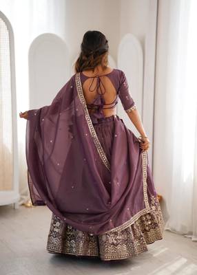 wine silk blend embroidered lehenga set 2