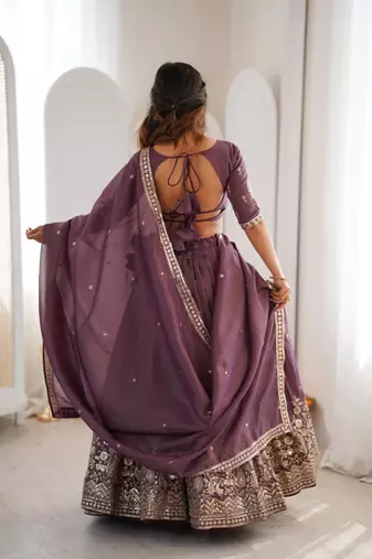 wine silk blend embroidered lehenga set
