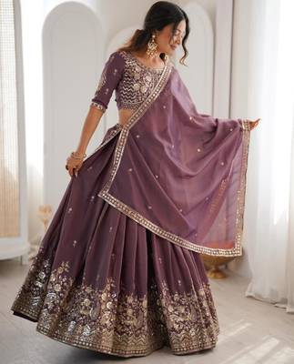 wine silk blend embroidered lehenga set 3
