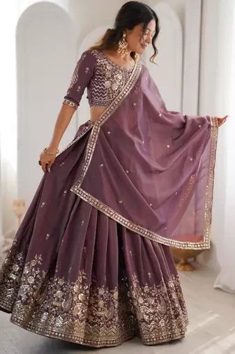 wine silk blend embroidered lehenga set