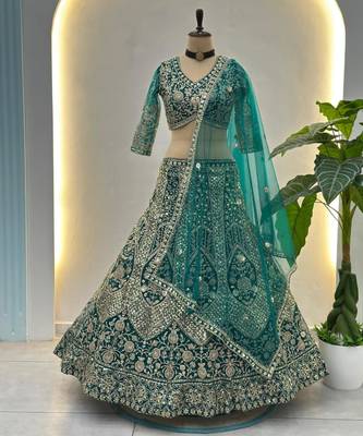sea green net embroidered lehenga set 2