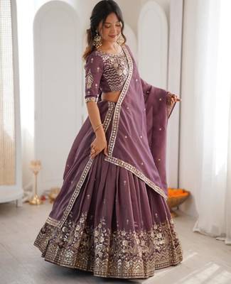 wine silk blend embroidered lehenga set 4