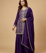 Purple designer chinon sequins embroidered work readymade suit