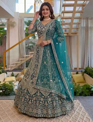 sea green net embroidered lehenga set 3