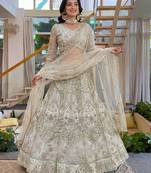 cream net embroidered lehenga set