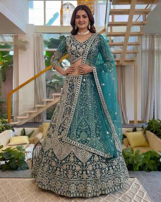 sea green net embroidered lehenga set 4