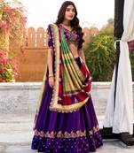 purple silk blend embroidered lehenga set