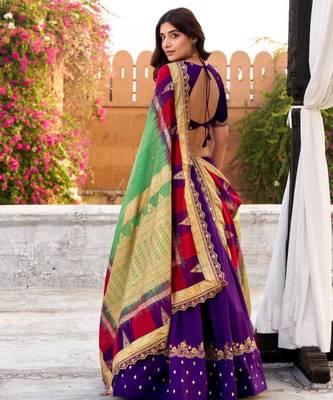 purple silk blend embroidered lehenga set 2