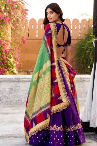 purple silk blend embroidered lehenga set