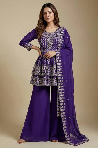 Purple designer fox georgette sequins embroidered work readymade suit