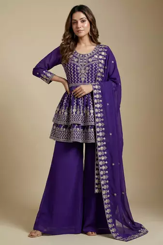 Purple designer fox georgette sequins embroidered work readymade suit