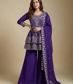 Purple designer fox georgette sequins embroidered work readymade suit