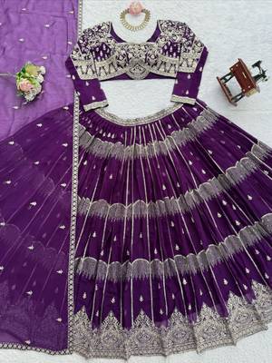 purple georgette embroidered lehenga set 2