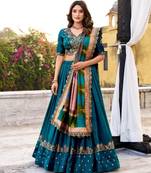 teal silk blend embroidered lehenga set