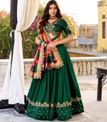 green silk blend embroidered lehenga set