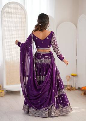 purple georgette embroidered lehenga set 3