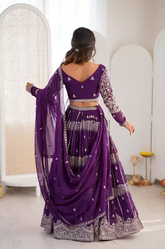 purple georgette embroidered lehenga set