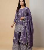 Light purple designer chinon sequins embroidered work readymade suit