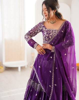purple georgette embroidered lehenga set 4