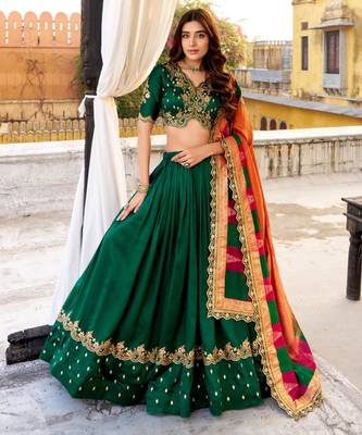 green silk blend embroidered lehenga set 2