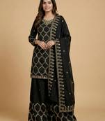 Black designer chinon sequins embroidered work readymade suit