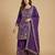Purple designer chinon silk sequins embroidered work readymade suit