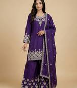 Purple designer chinon sequins embroidered work readymade suit