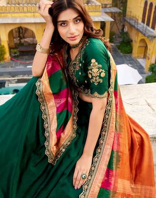 green silk blend embroidered lehenga set 3