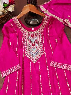 Pink designer chinon sequins embroidered work readymade suit 4