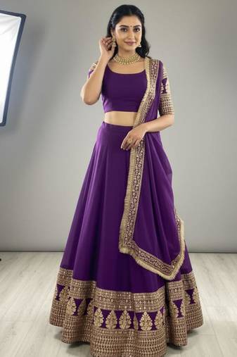 purple georgette embroidered lehenga set