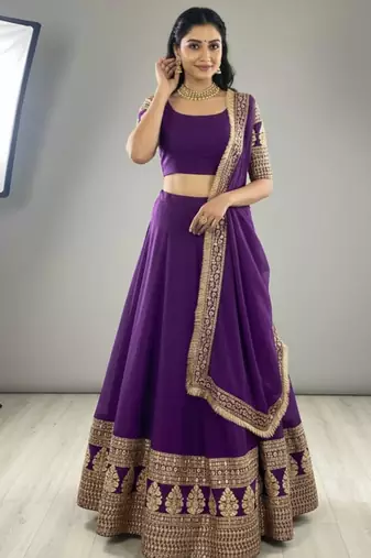 purple georgette embroidered lehenga set