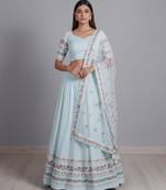 aqua blue georgette embroidered lehenga set
