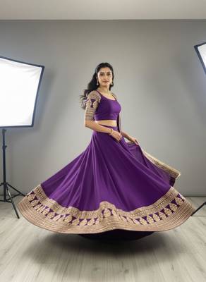 purple georgette embroidered lehenga set 2